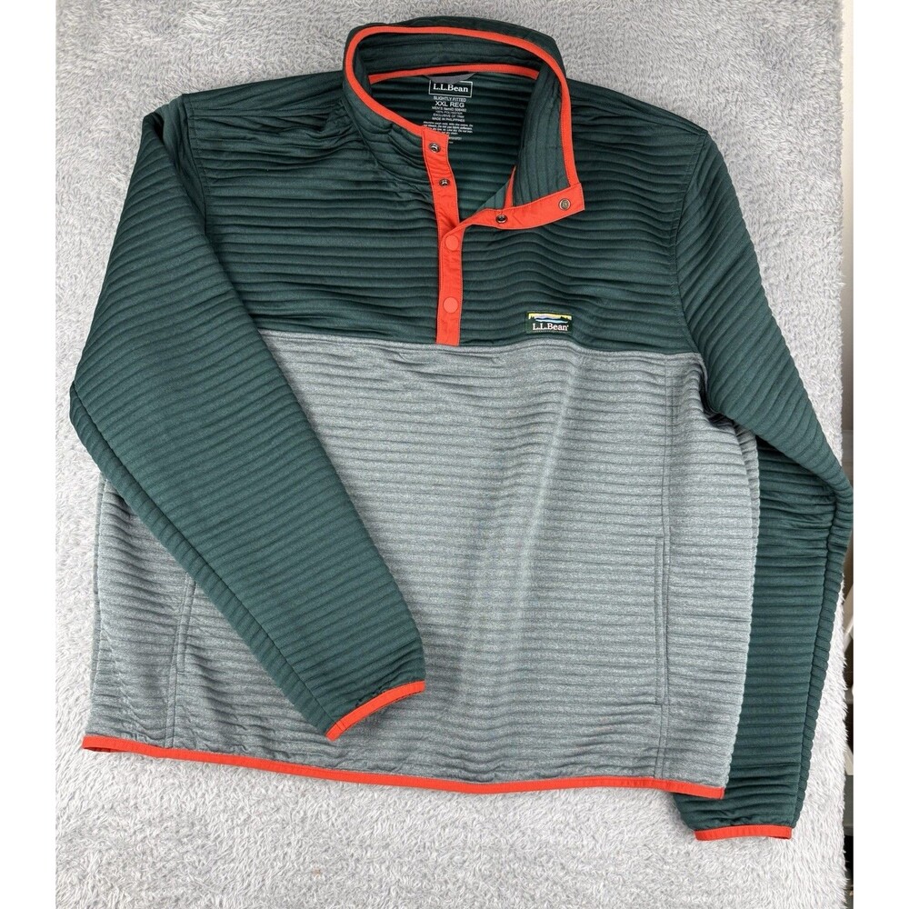 LL Bean Airlight Knit Pullover Colorblock Mens XXL Snap Fleece Jacket Ribbed